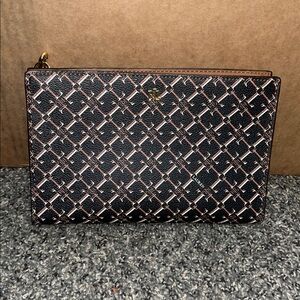 Lauren Ralph Lauren Black Wristlet Clutch with Pink Logo Pattern